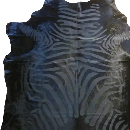 6 Ft Black Etched Zebra Stenciled Cowhide Rug Photo 3