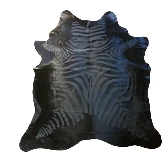 6 Ft Black Etched Zebra Stenciled Cowhide Rug Photo 4