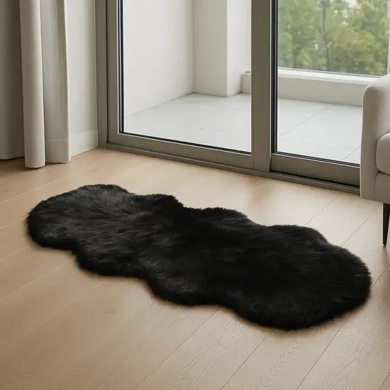Black Faux Fur Washable Non Skid Area Rug Photo 1