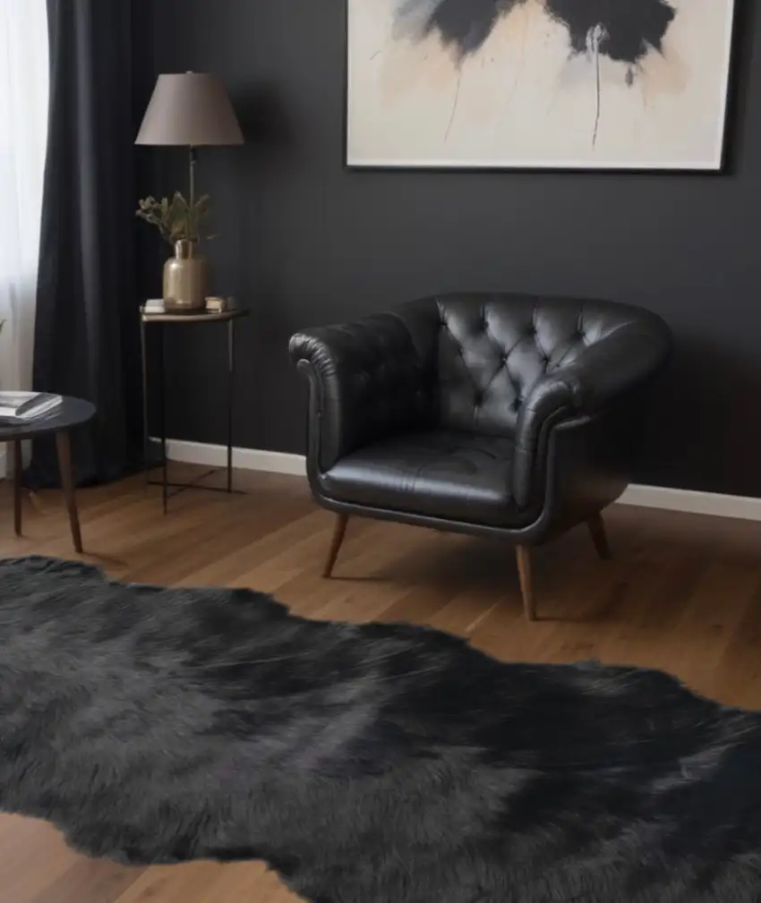 Black Faux Fur Washable Non Skid Area Rug Photo 1