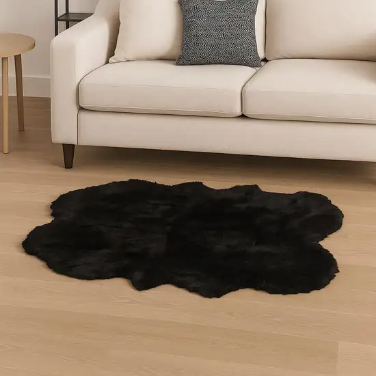 Black Faux Fur Washable Non Skid Area Rug Photo 1