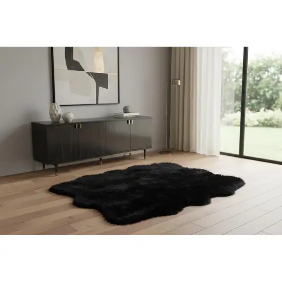 Black Faux Fur Washable Non Skid Area Rug Photo 1