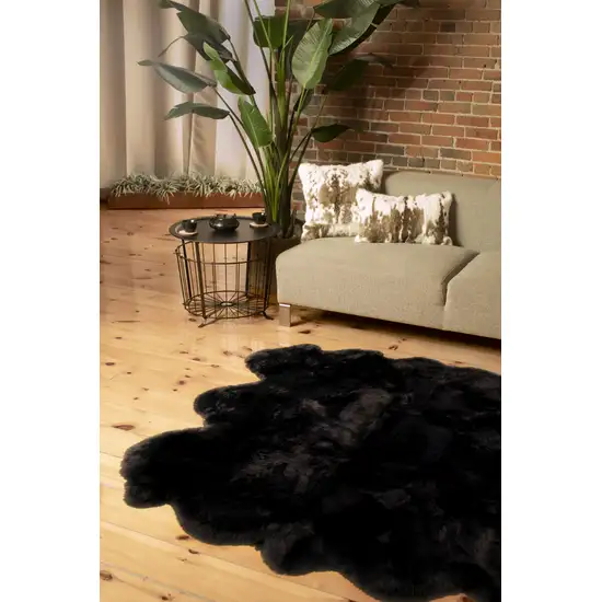 Black Faux Fur Washable Non Skid Area Rug Photo 4