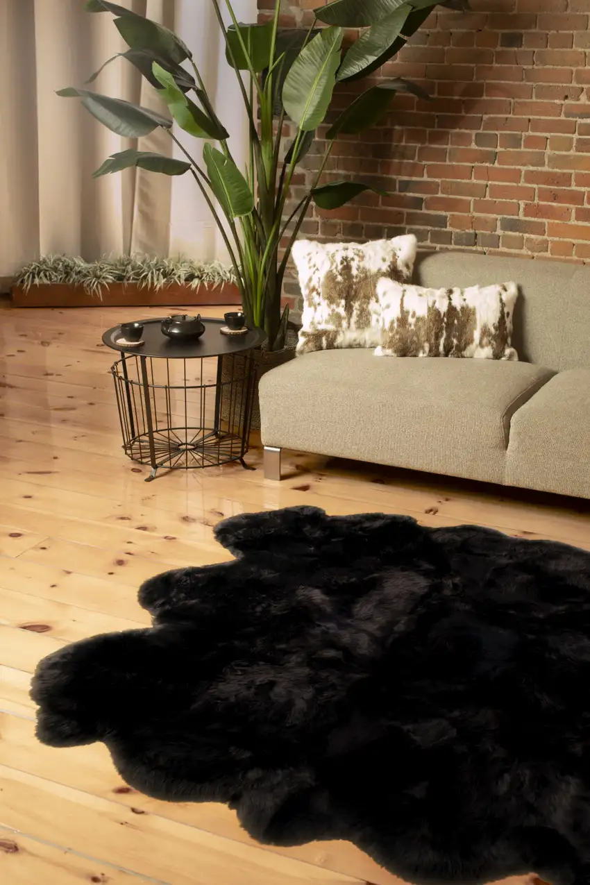 Black Faux Fur Washable Non Skid Area Rug Photo 4