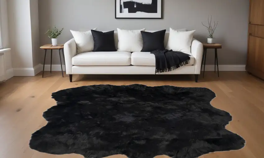 Black Faux Fur Washable Non Skid Area Rug Photo 1