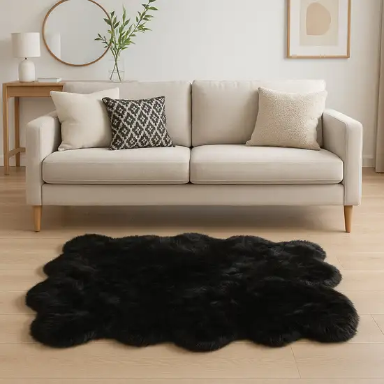 Black Faux Fur Washable Non Skid Area Rug Photo 1