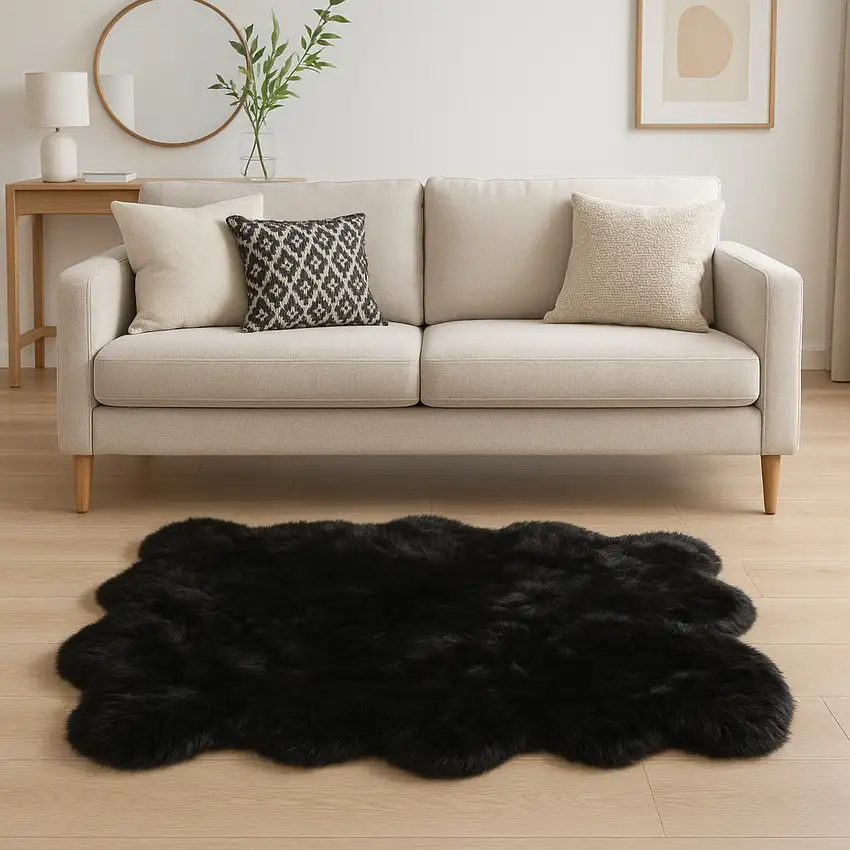 Black Faux Fur Washable Non Skid Area Rug Photo 1