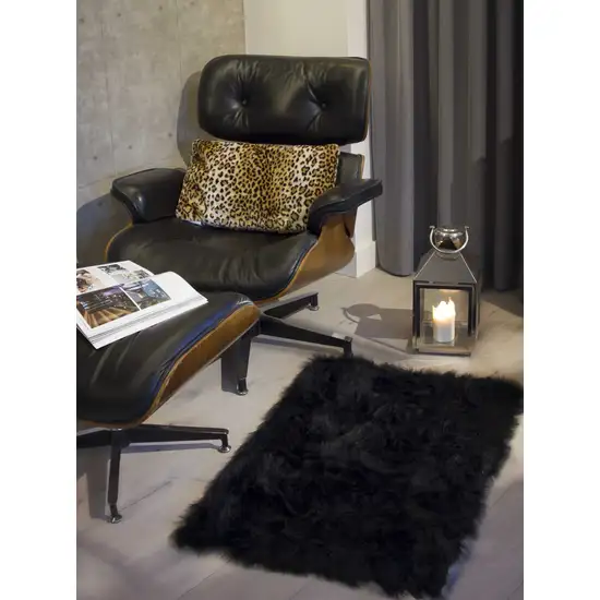 Black Faux Fur Animal Print Area Rug Photo 7
