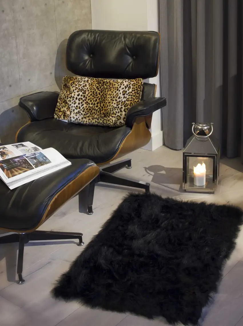 Black Faux Fur Animal Print Area Rug Photo 7