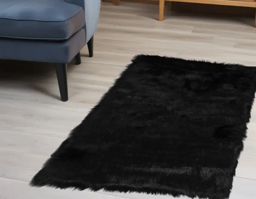 Black Faux Fur Animal Print Area Rug Photo 1