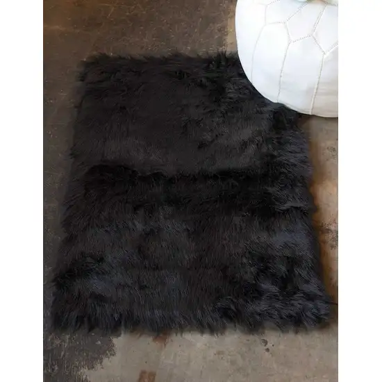 Black Faux Fur Animal Print Area Rug Photo 6