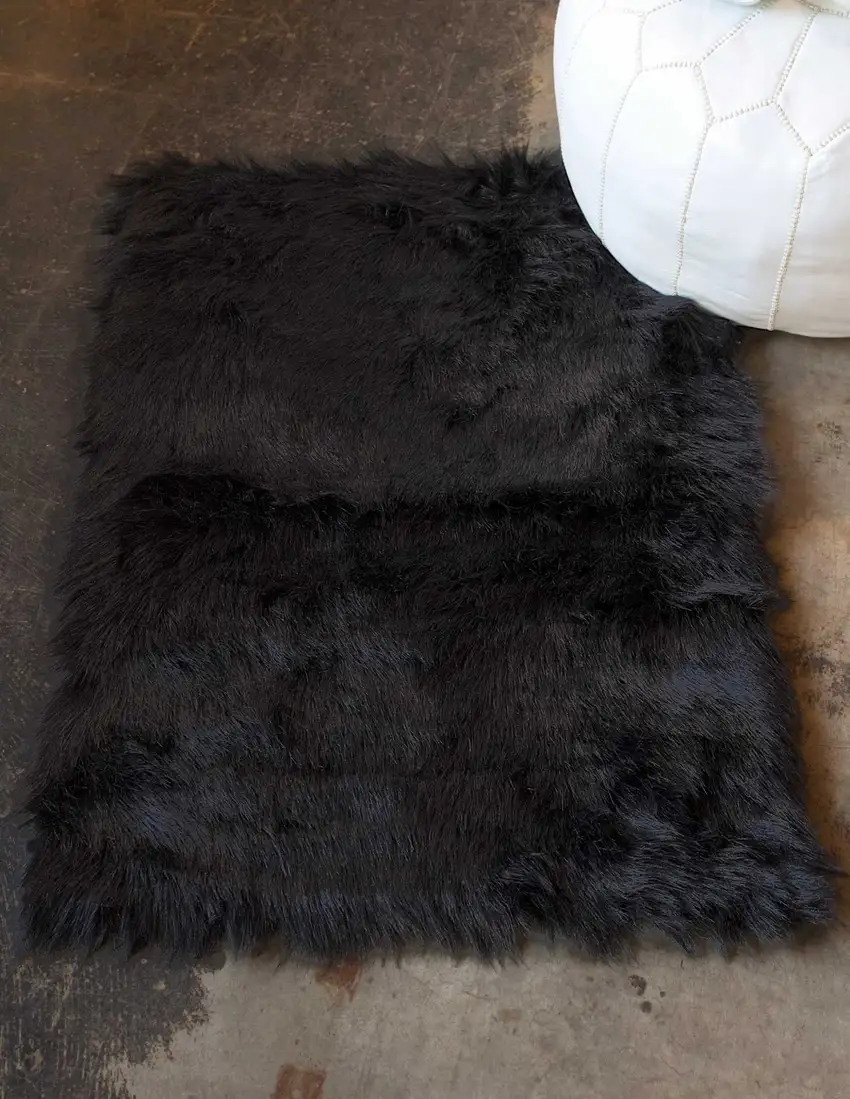 Black Faux Fur Animal Print Area Rug Photo 6