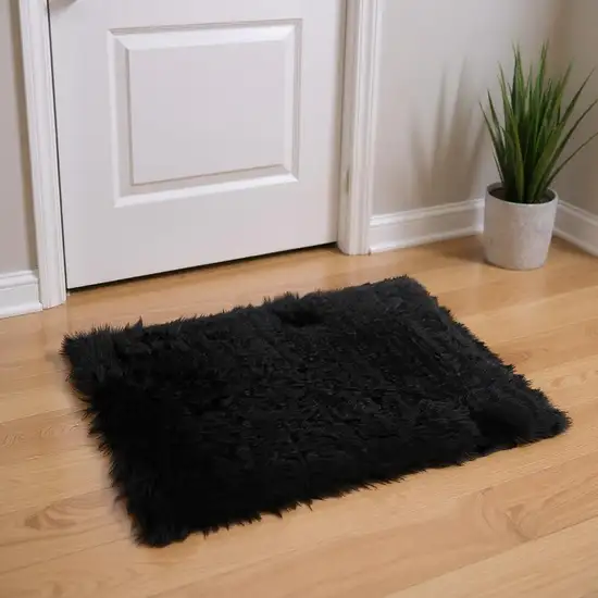 Black Faux Fur Animal Print Area Rug Photo 2