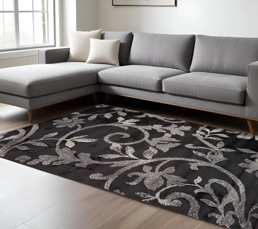 Black Filigree Vines Area Rug Photo 1