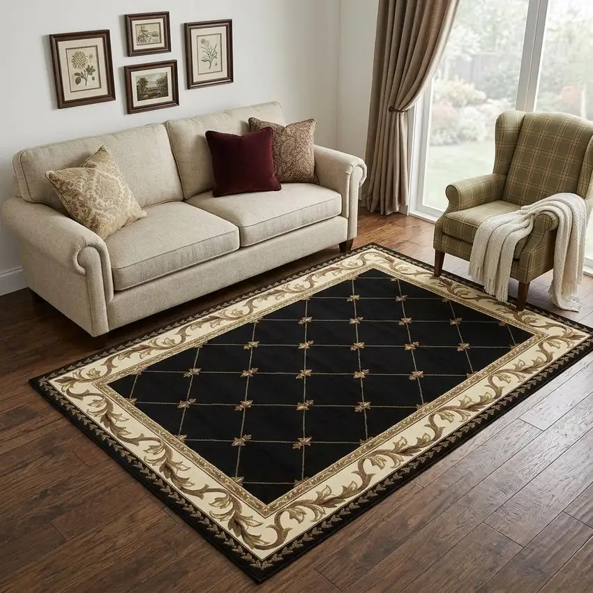 Brown Black And Ivory Floral Vines Area Rug Photo 1