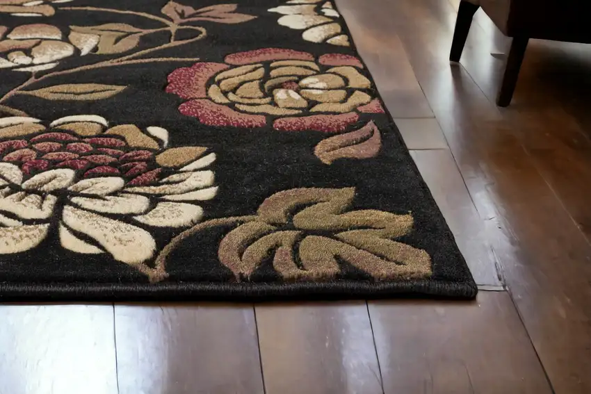 Black and Tan Floral Area Rug Photo 3