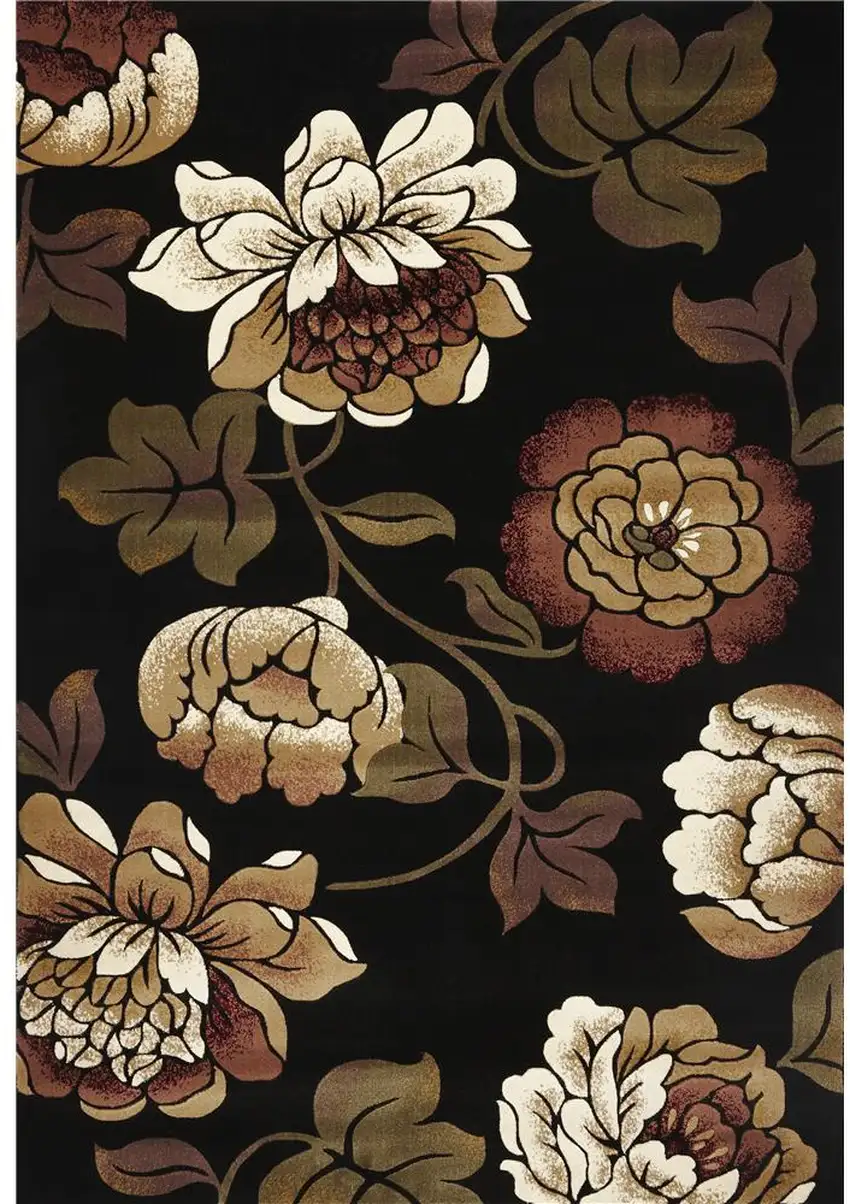 Black and Tan Floral Area Rug Photo 2