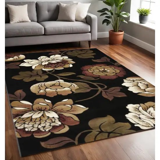 Black Tan And Ivory Floral Area Rug Photo 1