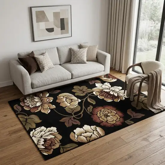 Black Tan And Ivory Floral Area Rug Photo 1