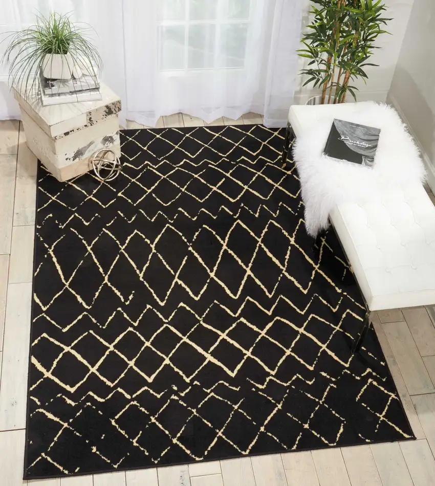 Black Floral Power Loom Area Rug Photo 4
