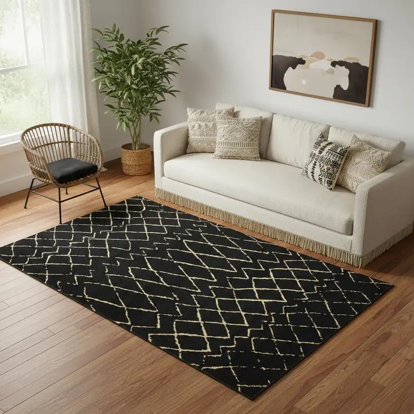 Black Floral Power Loom Area Rug Photo 1