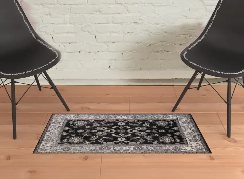 Black Floral Power Loom Area Rug Photo 4