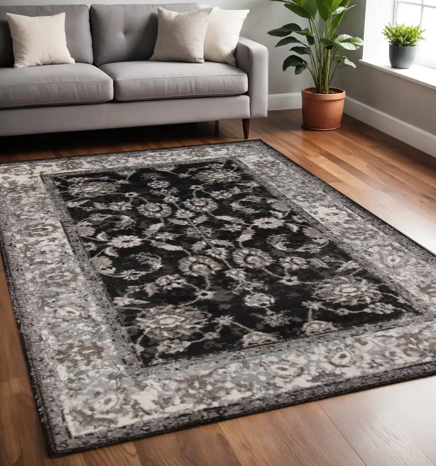 Ivory Black And Gray Oriental Area Rug Photo 1
