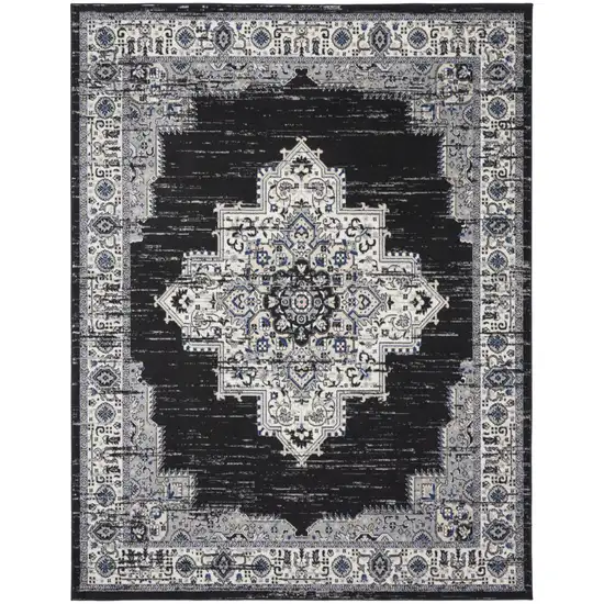 Black Floral Power Loom Distressed Area Rug Photo 2