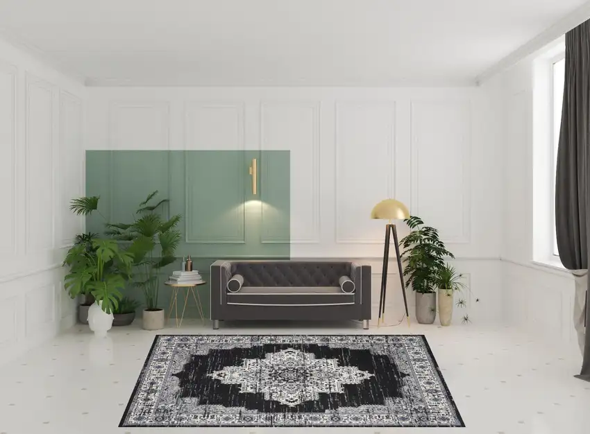 Black Floral Power Loom Distressed Area Rug Photo 2