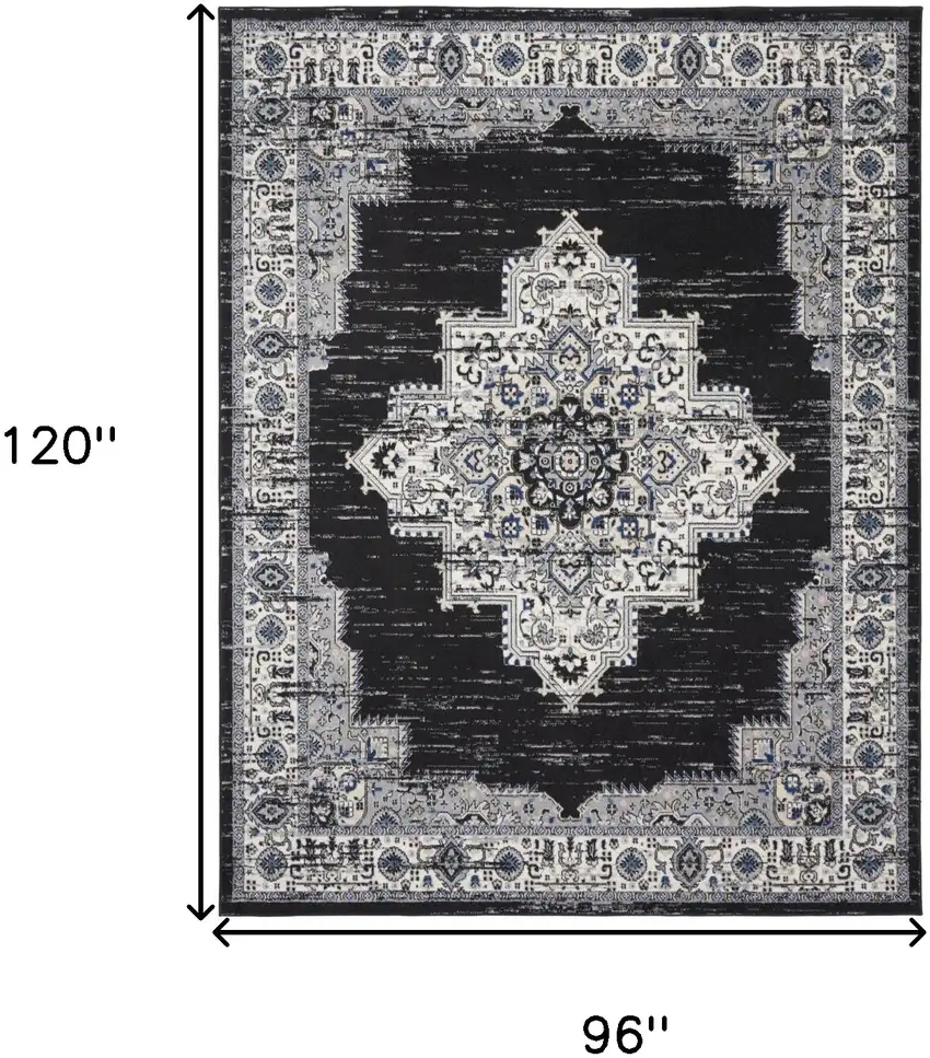 Black Floral Power Loom Distressed Area Rug Photo 8