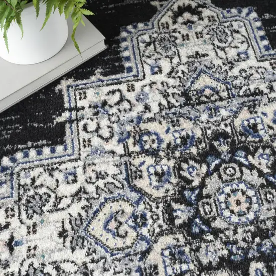 Black Floral Power Loom Distressed Area Rug Photo 8
