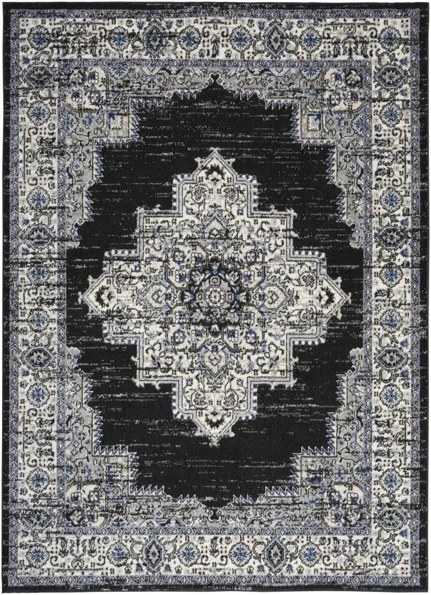 Black Floral Power Loom Distressed Area Rug Photo 7