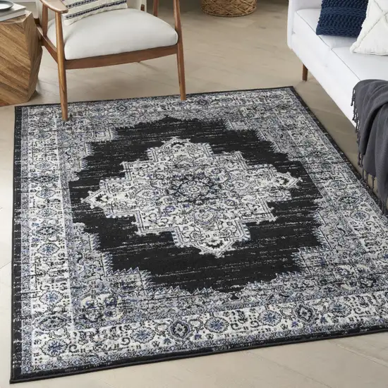 Black Floral Power Loom Distressed Area Rug Photo 5