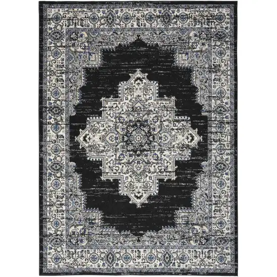 Black Floral Power Loom Distressed Area Rug Photo 9