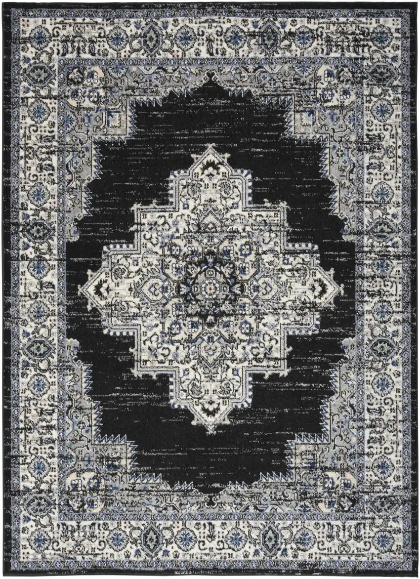 Black Floral Power Loom Distressed Area Rug Photo 9