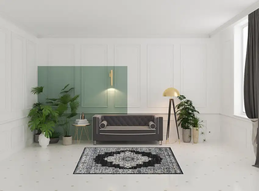 Black Floral Power Loom Distressed Area Rug Photo 2