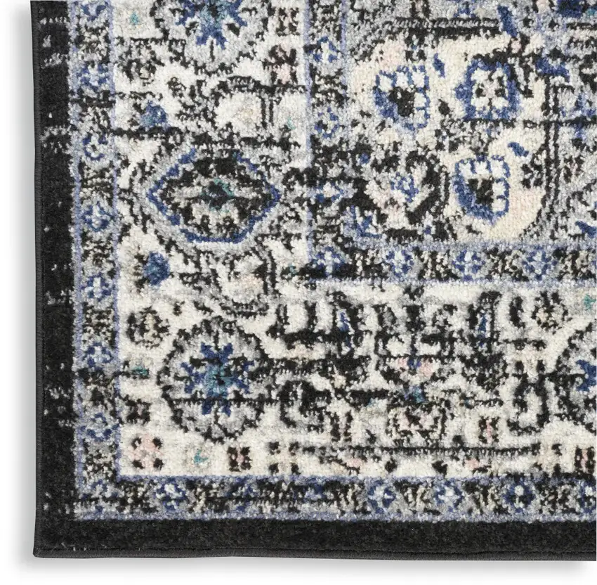 Black Floral Power Loom Distressed Area Rug Photo 9