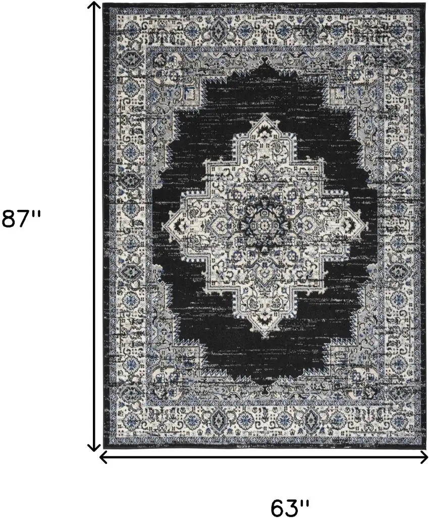 Black Floral Power Loom Distressed Area Rug Photo 8