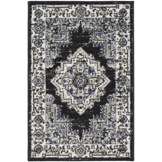 Black Floral Power Loom Distressed Area Rug Photo 9