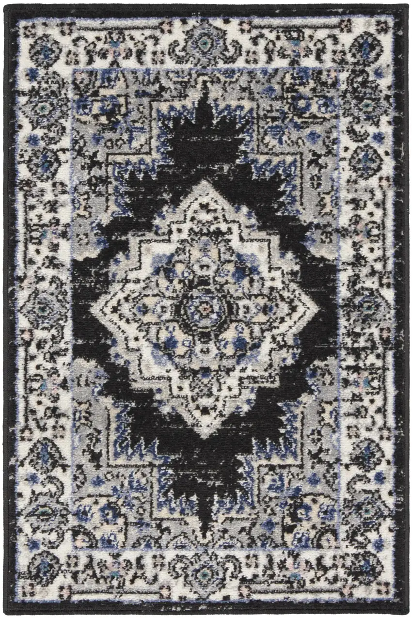 Black Floral Power Loom Distressed Area Rug Photo 9