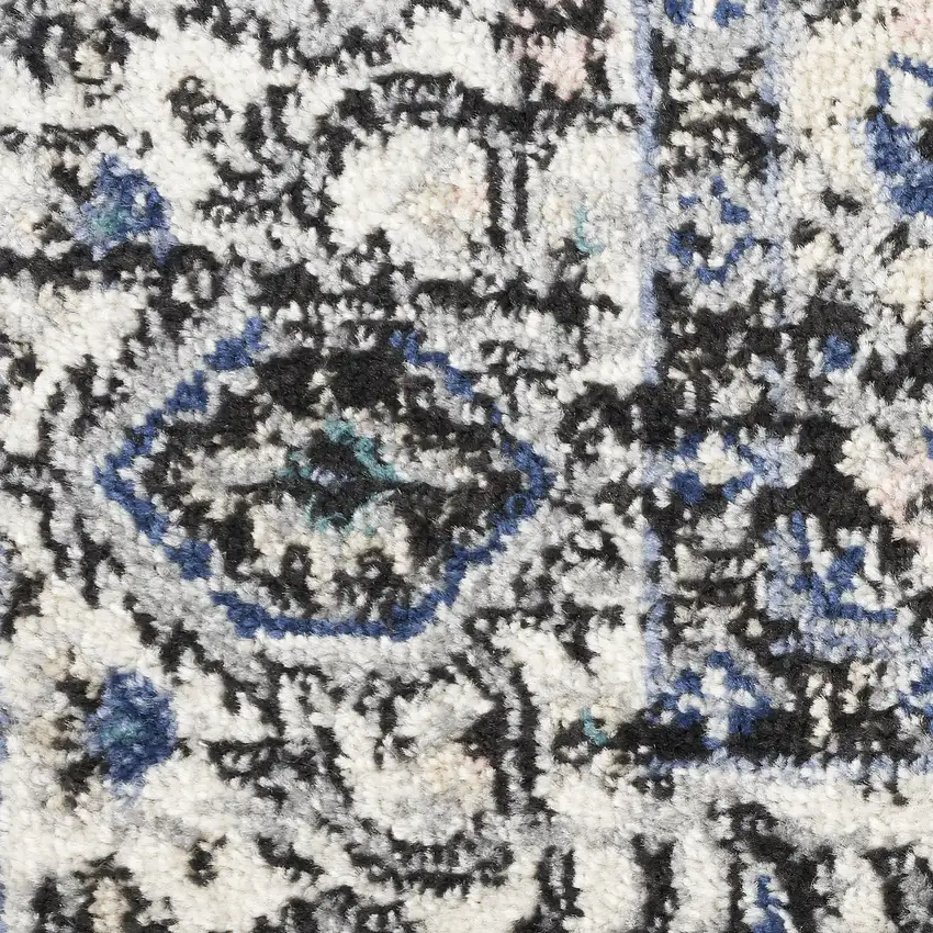 Black Floral Power Loom Distressed Area Rug Photo 4