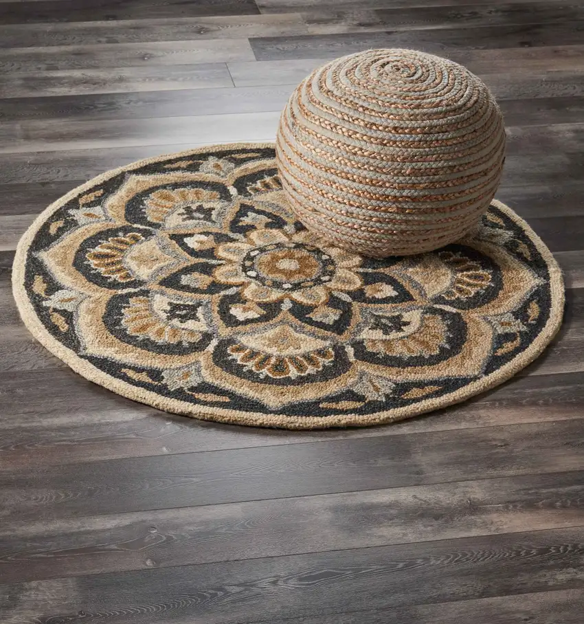 Black Flower Blossom Area Rug Photo 7