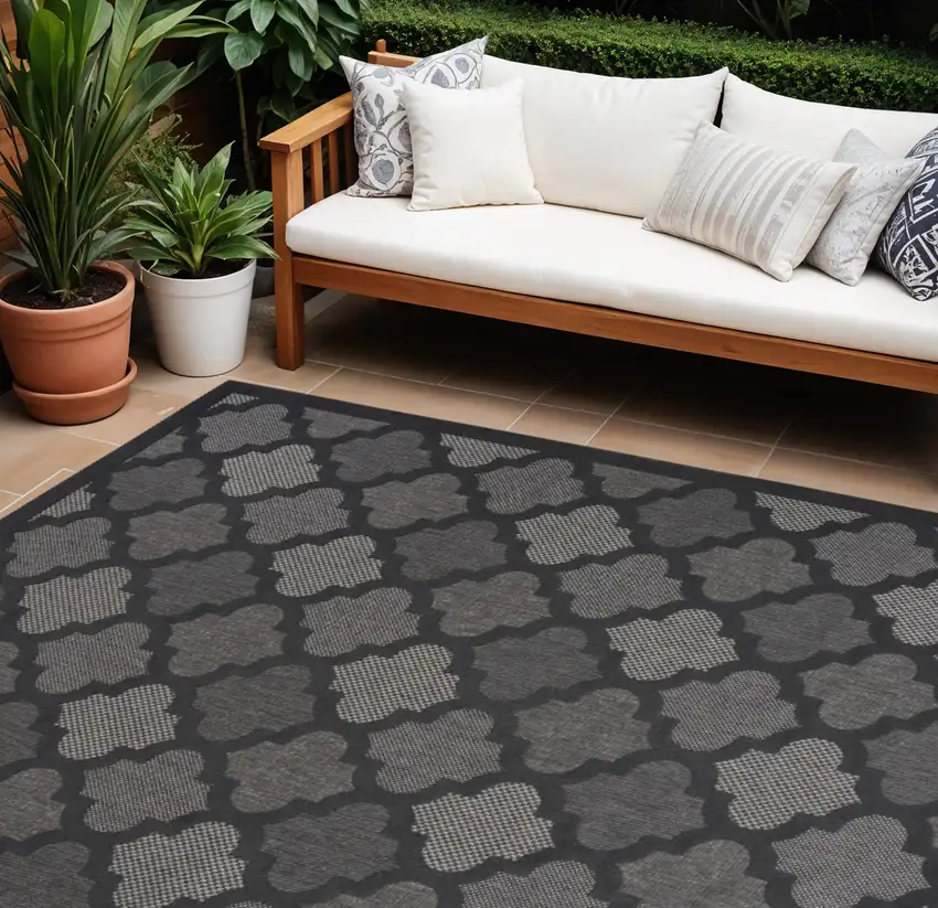Charcoal and Gray Indoor Outdoor Area Rug Photo 1