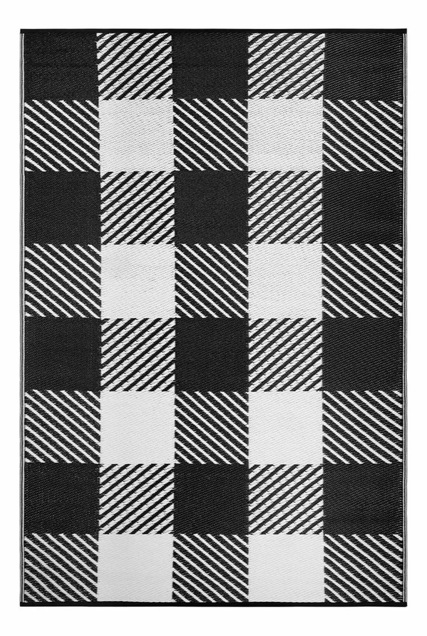 Black Geometric Indoor Outdoor Area Rug Photo 4