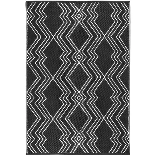 Black Geometric Machine Braided Distressed Area Rug With UV Protection Photo 2
