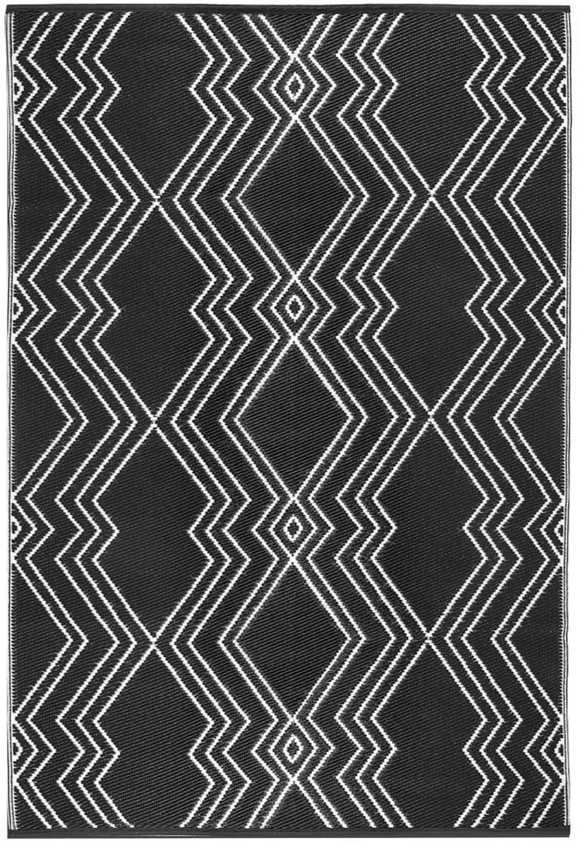 Black Geometric Machine Braided Distressed Area Rug With UV Protection Photo 2