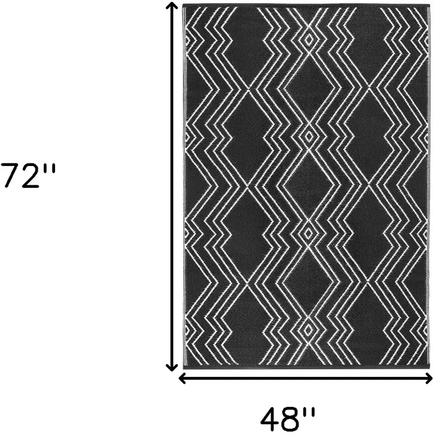 Black Geometric Machine Braided Distressed Area Rug With UV Protection Photo 3