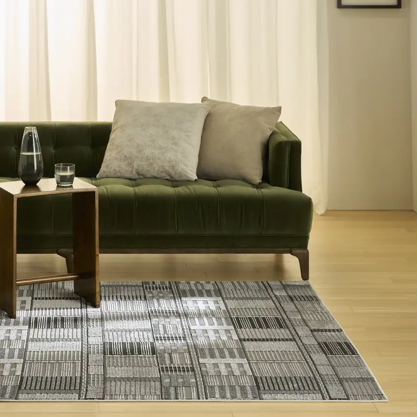 Black Geometric Power Loom Area Rug Photo 4