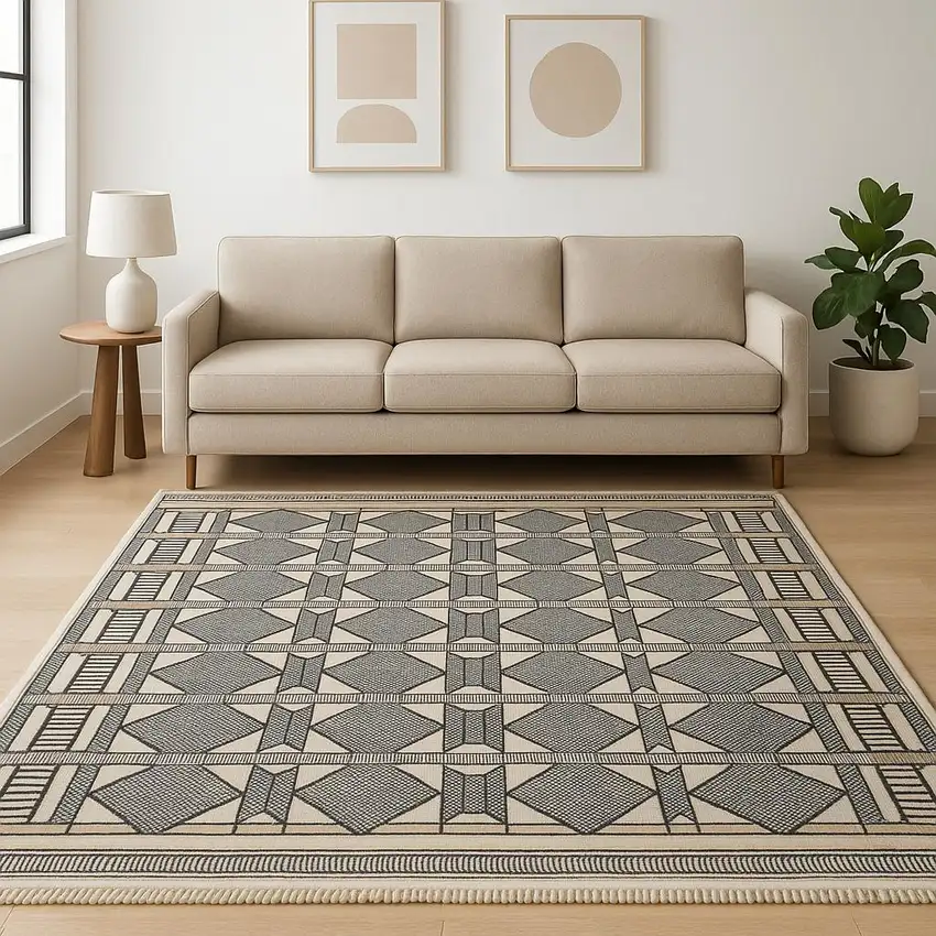 Black Geometric Power Loom Area Rug Photo 1