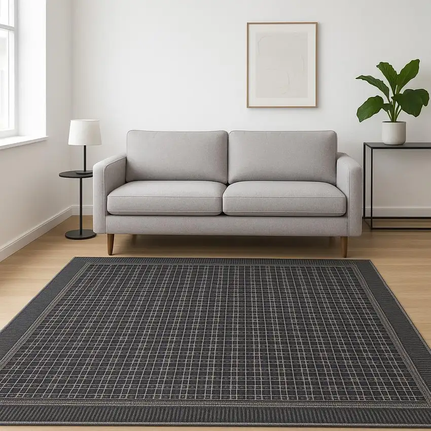 Black Geometric Power Loom Area Rug Photo 1